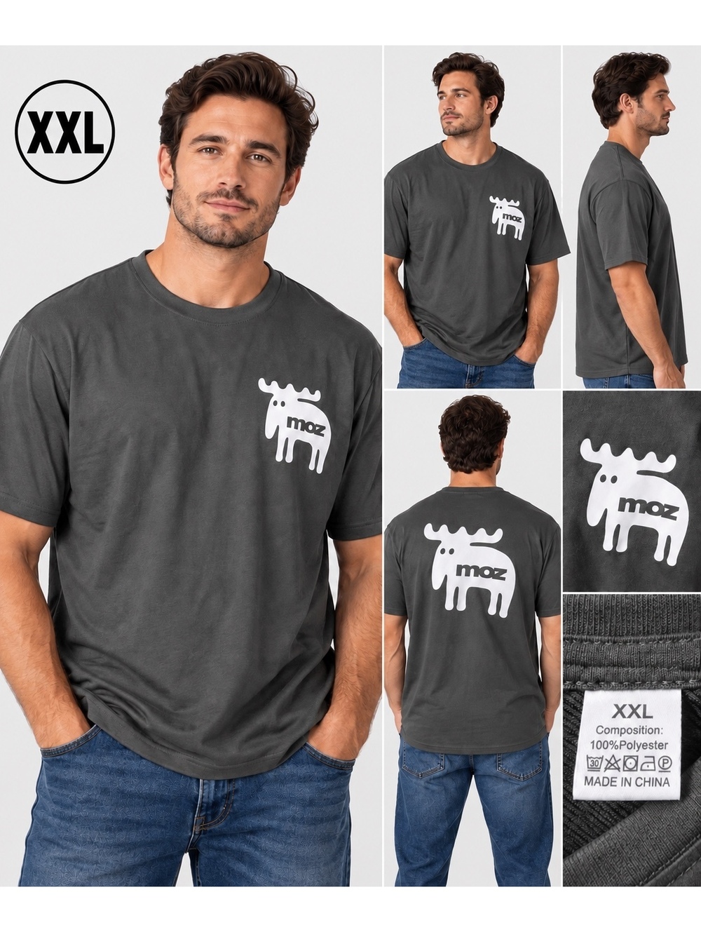 MOZ Moose Graphic T Shirt Dark Gray Size XXL